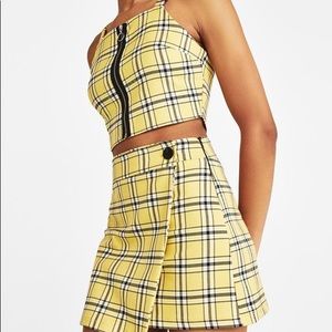 Bershka Yellow Plaid Two Piece Set